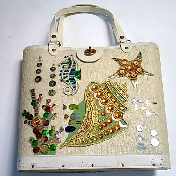VTG, Style 60s (Style Enid Collins )Sequin Rhinestone Beautiful Hand bag Copy - Picture 1 of 8